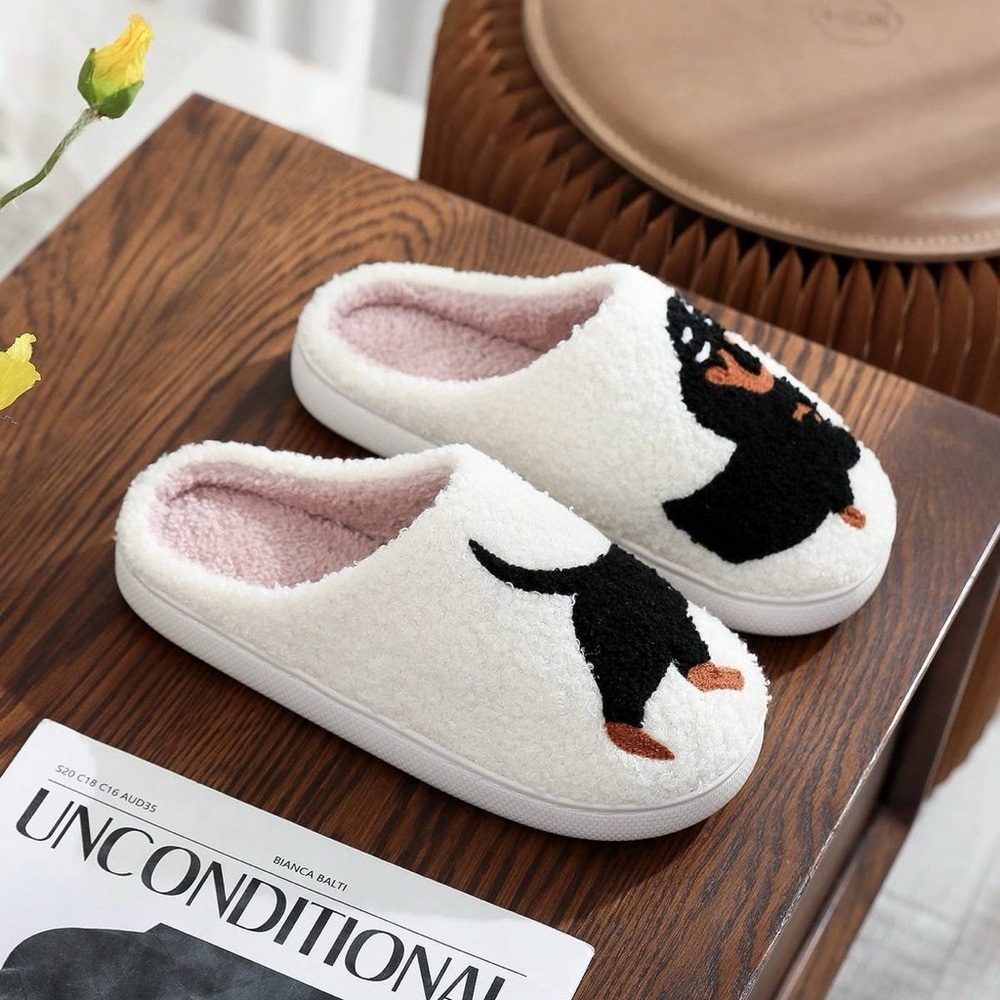 Cozy White Slippers with Dachshund Design - Picture 3 of 5